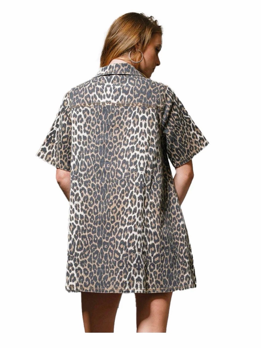 Leopard Print Polo Swing Dress with pockets - Taupe & Black size large - Picture 2 of 7